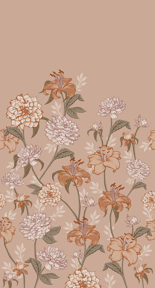 ESTAhome fotobehang vintage bloemen oudroze en terracotta - 150 x 279 cm - 159210 - vtwonen shop