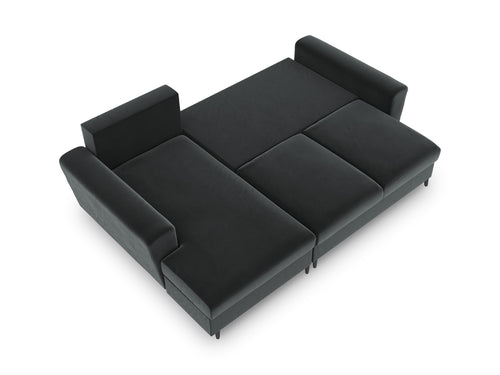 Cosmopolitan Design Uitklapbare hoekbank links met opbergdoos Kyoto 4-zits, flueel, donkergrijs - 145x241x88cm