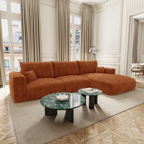 Premium Interiors - Rechthoekige hoekbank met slaapfunctie en opbergruimte COMO - kruisweefsel  zacht aanvoelend terracotta 297cm