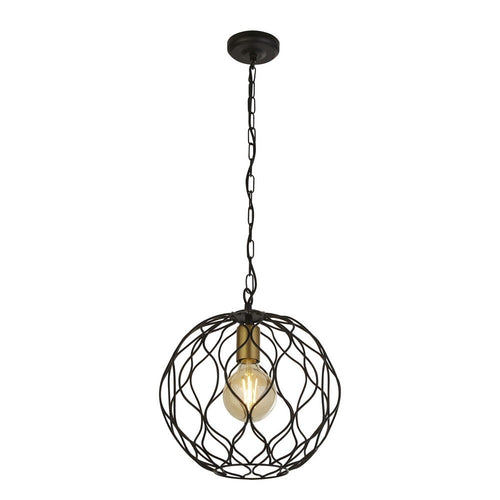 Searchlight FINESSE - 1 Light Round Cage Ceiling Pendant - Zwart met gouden lamphouders