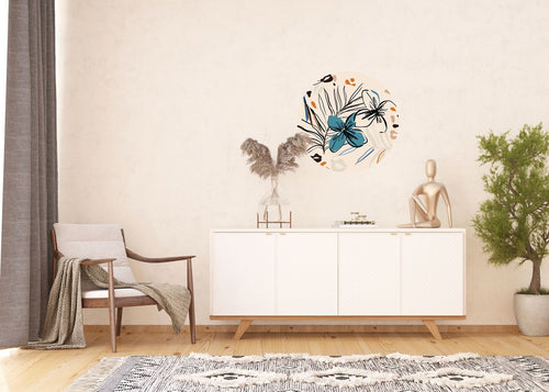 Sanders & Sanders zelfklevende behangcirkel bloemmotief beige, blauw en oranje - Ø 70 cm - 601284
