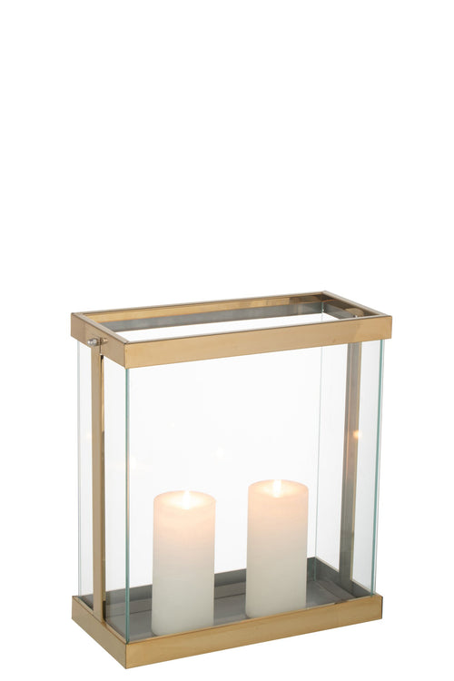 J-Line lantaarn Rechthoekig Enma - ijzr/glas - goud - small