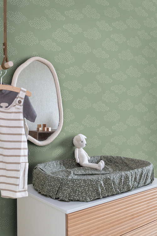 ESTAhome behang wolkjes groen - 50 x 900 cm - 131223 - vtwonen shop