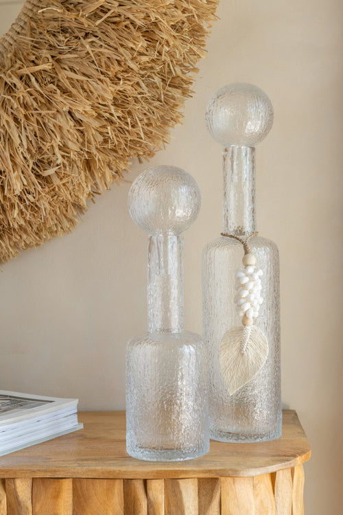 J-Line decoratie Fles Reliëf - glas - transparant - medium