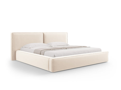 Micadoni Opbergbed met hoofdeinde Jodie 200x200cm, flueel, lichtbeige - 228x251x108cm