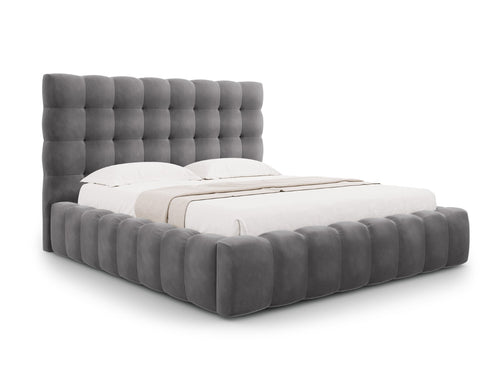 Cosmopolitan Design Opbergbed met hoofdeinde Bali 180x200cm, flueel, grijs - 230x205x125cm