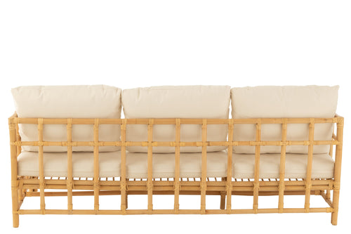 J-Line zetel Elise + kussen 3 Personen - rotan/textiel - naturel/wit