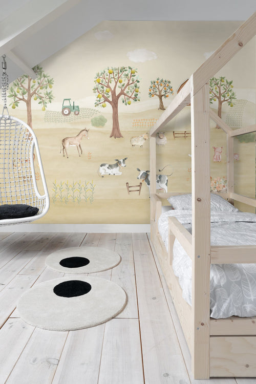 Sanders & Sanders fotobehang boerderij dieren beige - 318 x 275 cm - 640877