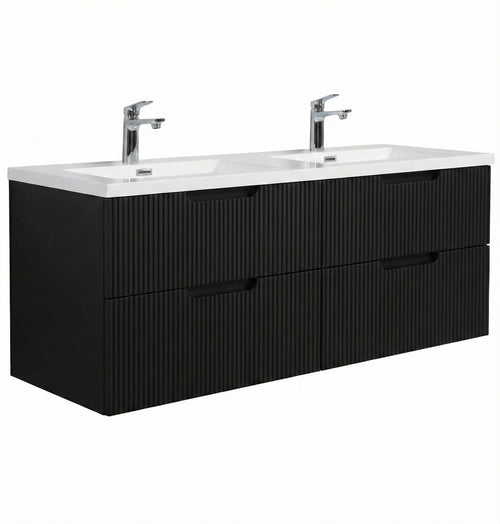 Badplaats Badkamermeubel Set Thermis 140cm – Mat Zwart – Badmeubel met Dubbele Wastafel
