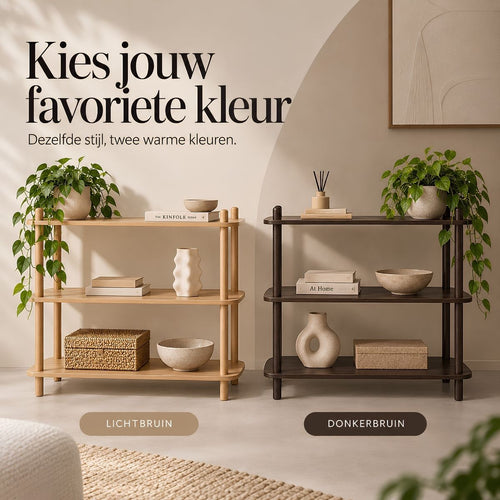 Mica Decorations Jeff Wandrek - Boekenplank van 100% FSC-Gecertificeerd Hout met Drie Ruime Planken voor Boeken en Decoratie - Lichtbruin - L80 x B30