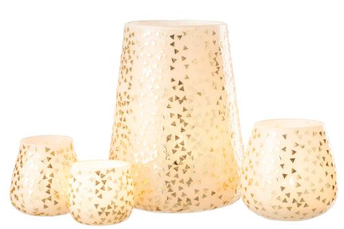 J-Line windlicht Driehoek - glas - wit/goud - extra large