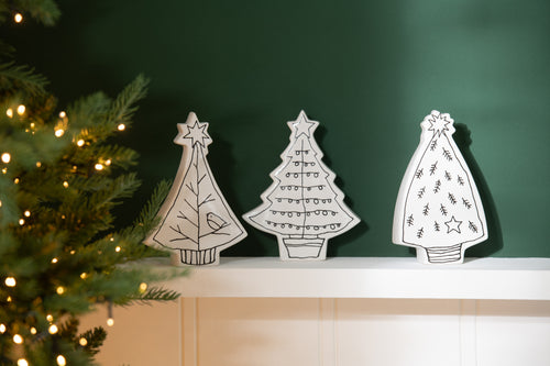 J-Line decoratie Kerstboom dolomite - keramiek - wit/zwart - 3 stuks - vtwonen shop