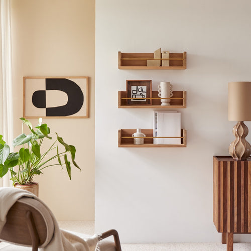 Tikamoon Wandplank voor kinderkamer van massief teakhout 60 cm - Naturel