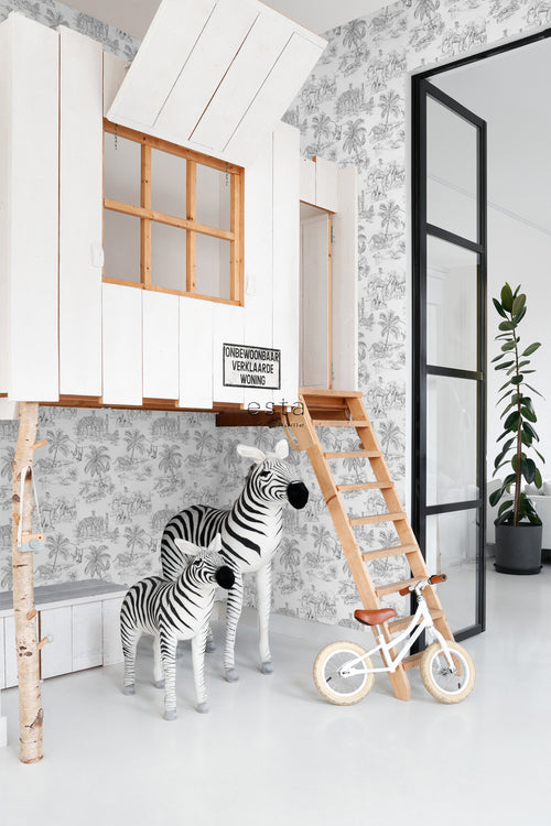 ESTAhome behang jungle dieren zwart wit - 53 cm x 10.05 m - 139299
