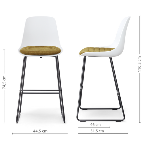 Nolon Nino-Liv barkruk wit met mosgroen zitkussen - zwart onderstel - 75 cm