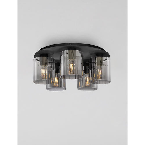 Nova Luce MIRBI Plafondlamp met lampenkap in de kleuren Smokey en Sandy Black, E27, 5x12W