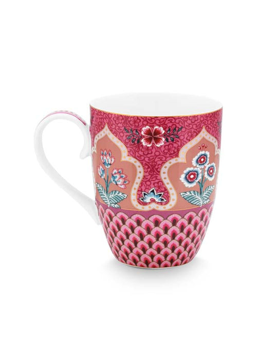 Pip Studio Flower Festival Scallop Mokken - Servies - Set van 4 Kopjes - Donkerroze - 350ml - vtwonen shop