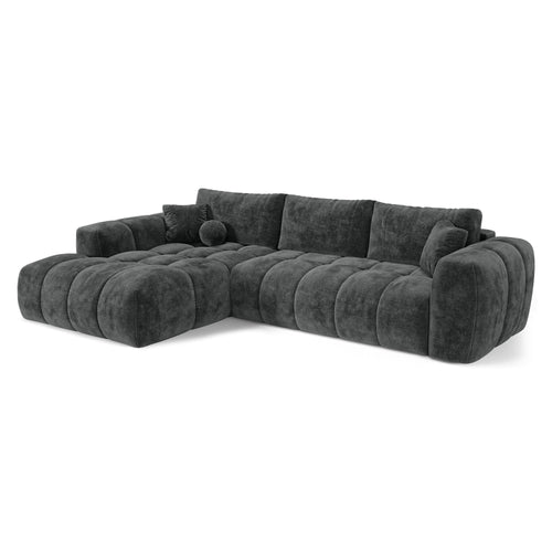 Premium Interiors - Linkshoekbank met slaapfunctie en opbergruimte SKY - gewaafd fluweel leisteengrijs 310cm