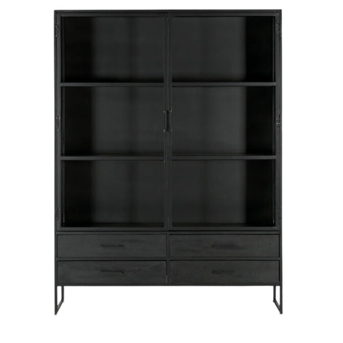 Giga Meubel Vitrinekast Marijn - Glas/Metaal - Zwart - 150x40x200cm - vtwonen shop