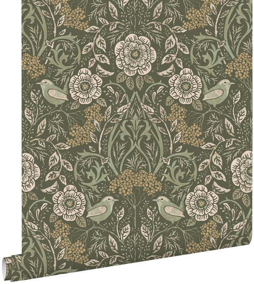 ESTAhome behang bloemen en vogels donkergroen - 50 x 900 cm - 139831 - vtwonen shop