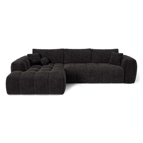 Premium Interiors - Linkshoekbank met slaapfunctie en opbergruimte SKY - kruisweefsel  donker antraciet 310cm