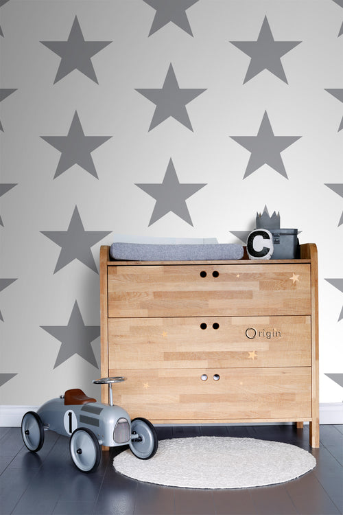 Origin Wallcoverings behang sterren wit en grijs - 53 cm x 10.05 m - 347672