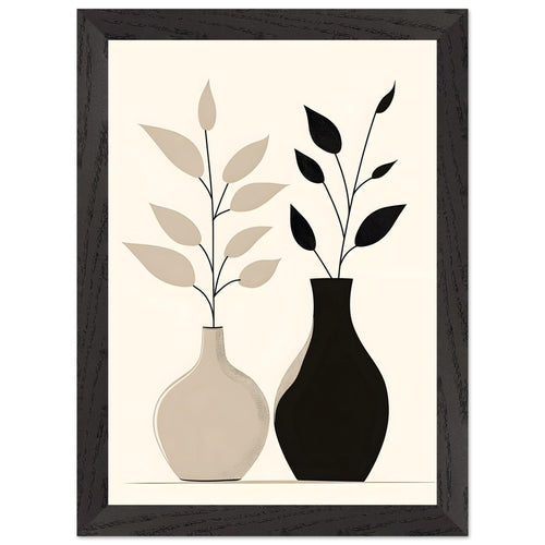 Artfulprints Poster met Lijst Boho – Dual vase   - A4 21x29.7 cm - Zwart / Wit