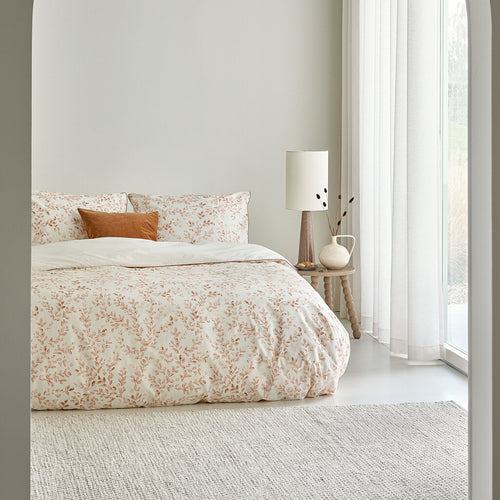 Walra - Dekbedovertrek Blushed Leaves - 140x220 cm - Off White / Roze