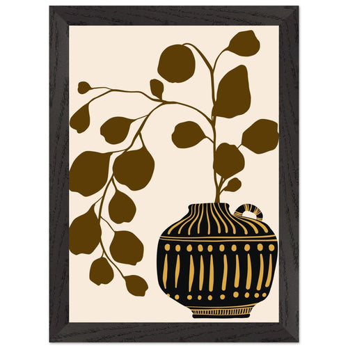 Artfulprints Poster met Lijst Boho – Golden vase   - A4 21x29.7 cm - Bruin