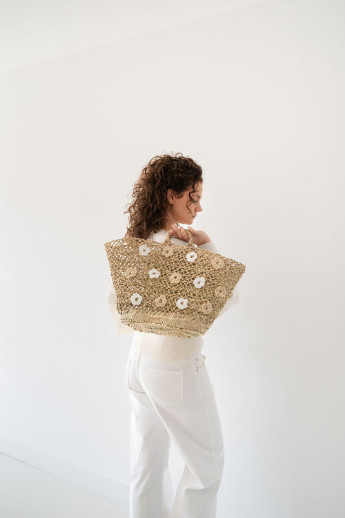 NOA MAY Tas Flora - naturel/beige/wit - zeegras - 50 x 40 x 30 cm
