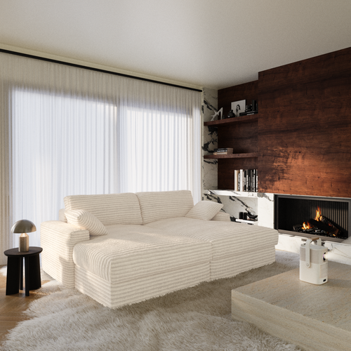Premium Interiors - Sofa PLUM - xxl ribfluweel crème 260cm
