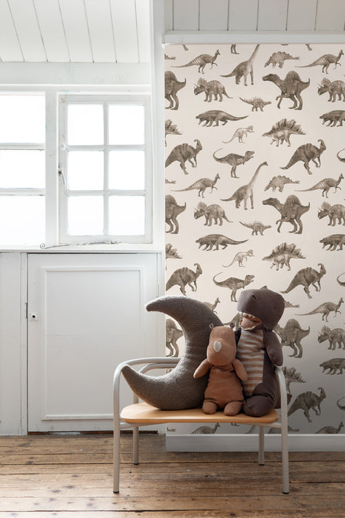 ESTAhome behang dinosaurussen beige - 50 x 900 cm - 131204