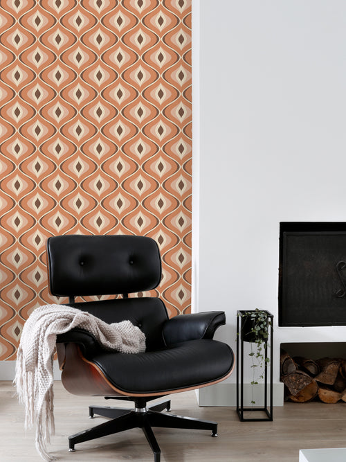 ESTAhome behang retro ornamenten oranje en bruin - 50 x 900 cm - 130986 - vtwonen shop