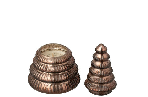 J-Line geurkaars Boom Geribbeld - glas - bruin - small - vtwonen shop