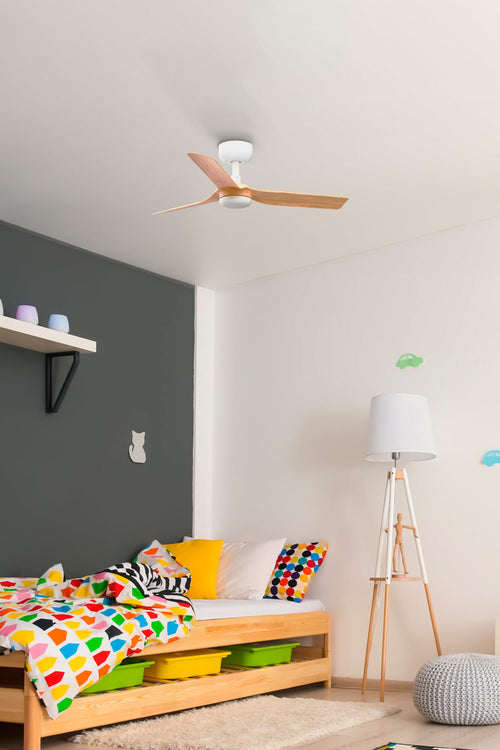 Faro MINI Punt Small wit, licht hout DC-plafondventilator met 6 snelheden