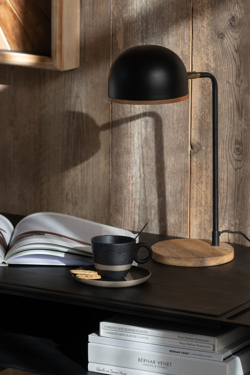J-Line tafellamp Evy - ijzer/hout - zwart/naturel