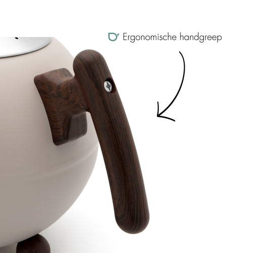 Bredemeijer - Duet® Bella Ronde – Dubbelwandige Theepot – 1,2 liter - RVS - Zand - vtwonen shop