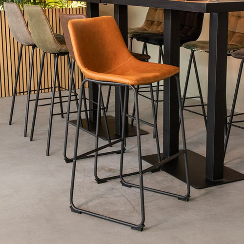 LABEL51 Barkruk Risto - Cognac PU-Leer - Zithoogte 75cm - Set van 2