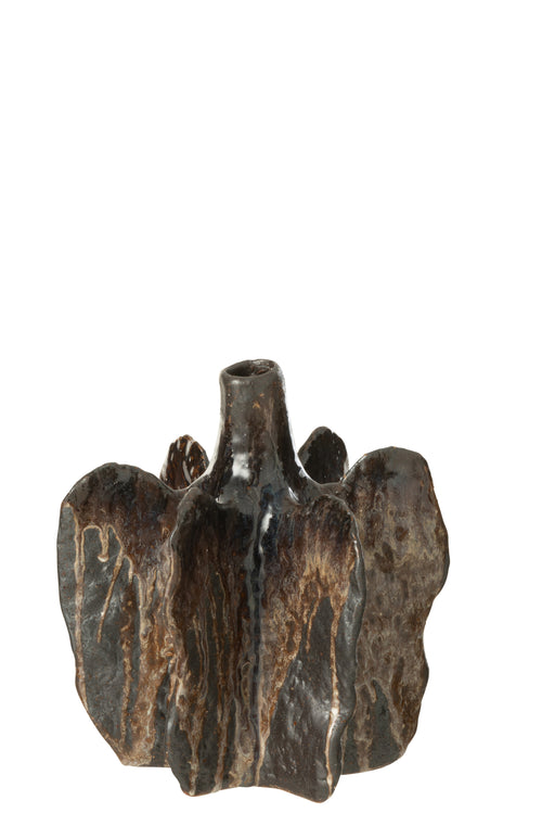 J-Line vaas Naga - keramiek - zwart/bruin - medium - Ø 18 cm