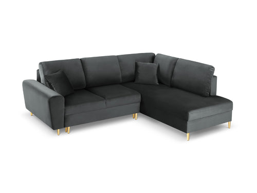 Cosmopolitan Design Converteerbare hoekbank rechts met opbergdoos Kyoto 5-zits, flueel, donkergrijs - 194x243x88cm