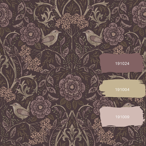 ESTAhome behang bloemen en vogels mauve paars - 53 cm x 10.05 m - 131208