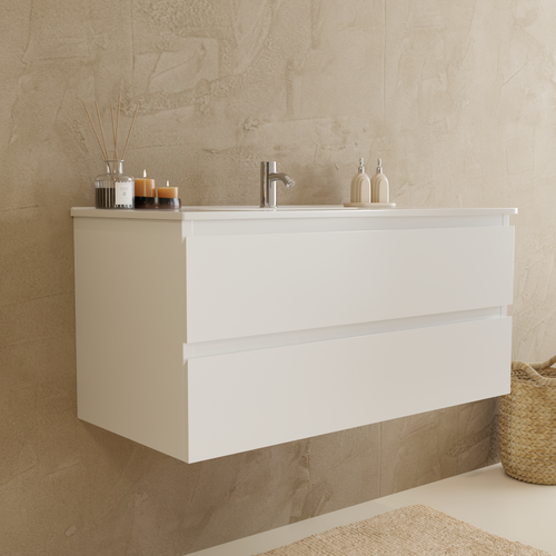 LOMAZOO badmeubelset Verona - met hoge kast & witte wastafel - glanzend wit - 100 cm
