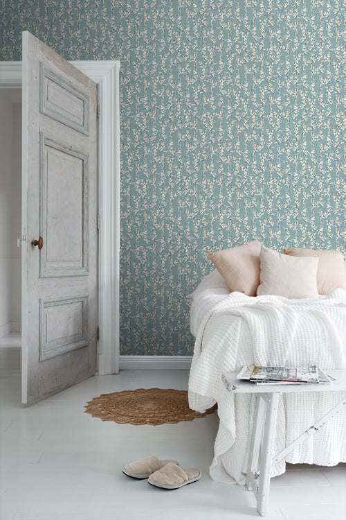 Sanders & Sanders behang bloesemtak vergrijsd blauw en wit - 53 cm x 10 m - 640179