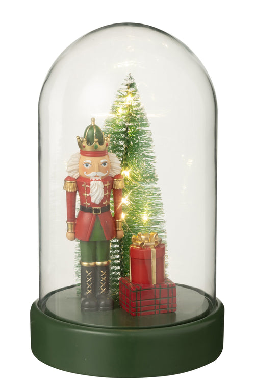 J-Line decoratie Stolp Notenkraker + Boom + Geschenken - kunststof - rood/donkergroen - LED lichtjes