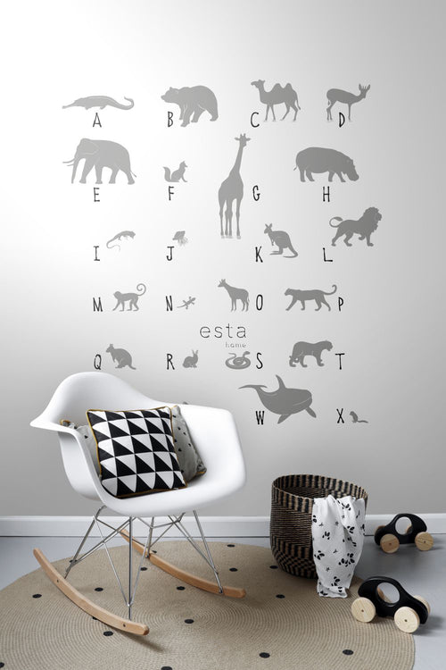 ESTAhome fotobehang dieren ABC grijs - 150 x 279 cm - 158923