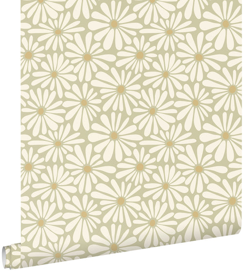ESTAhome behang madeliefjes vergrijsd groen - 50 x 900 cm - 132005