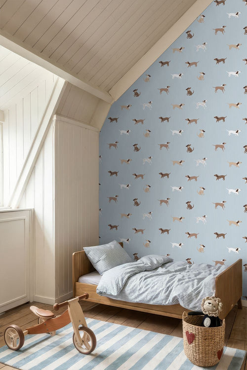 ESTAhome behang honden blauw en bruin - 50 x 900 cm - 132020