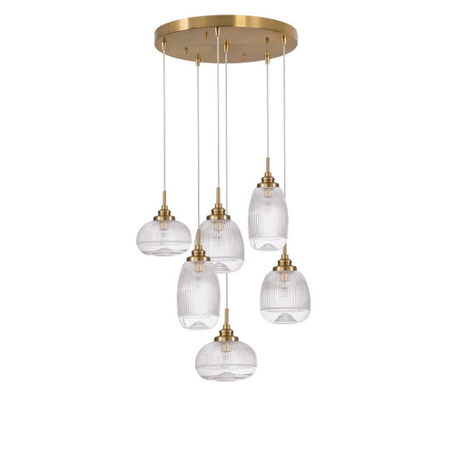 Merano Estevan 6-lichts cluster hanglamp gesatineerd goud metaal helder glas LED E14IP20