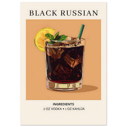 Artfulprints Poster met Lijst Black Russian cocktail - Ingrediënten   - 30x40 cm - Bruin