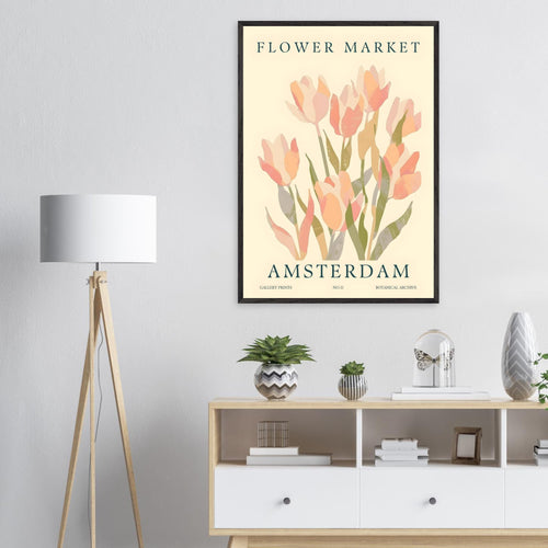 Artfulprints Poster met Lijst Flower market - Amsterdam III   - 70x100 cm - Roze